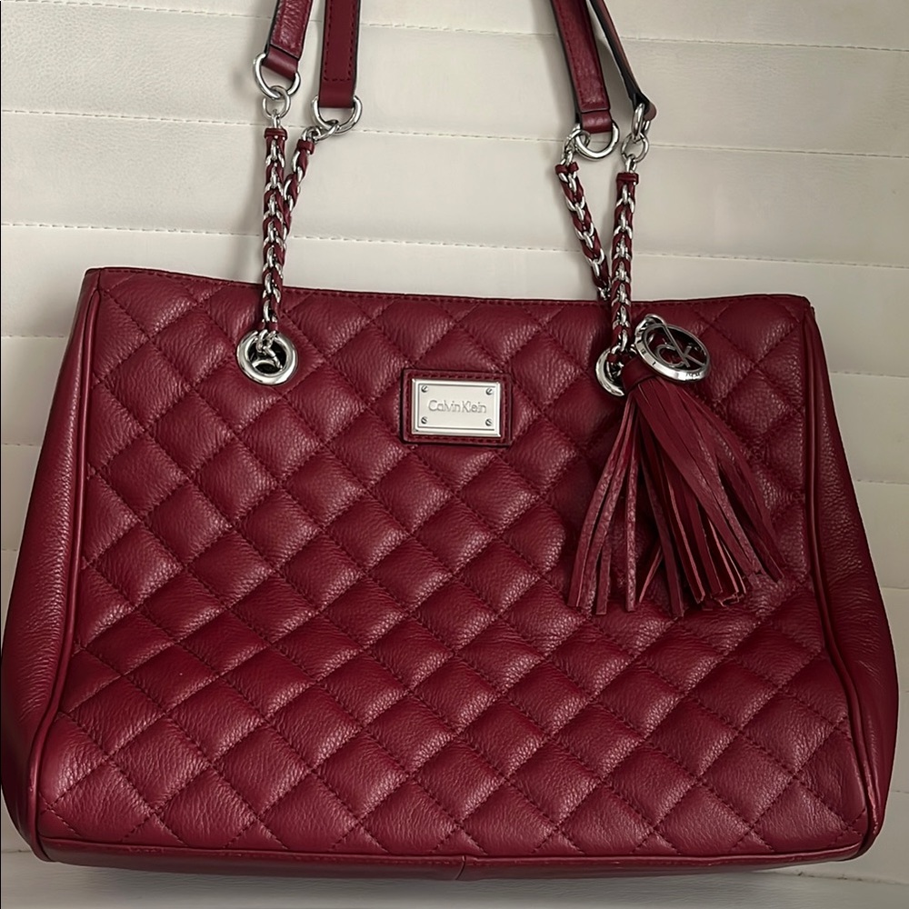 Calvin Klein Red Quilted Shoulder Bag with Chain Detail